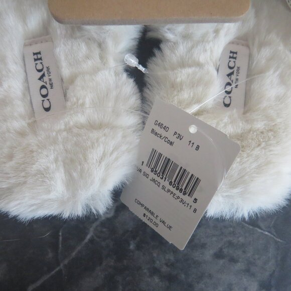 Coach Signature Jacquard Faux Fur Slippers – Black/Grey – Size 11 – New (B2) - Picture 3 of 7